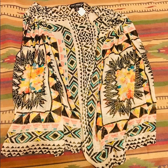 Aztec Print Boho Hippie Kimono Duster Shaw - Picture 6 of 11
